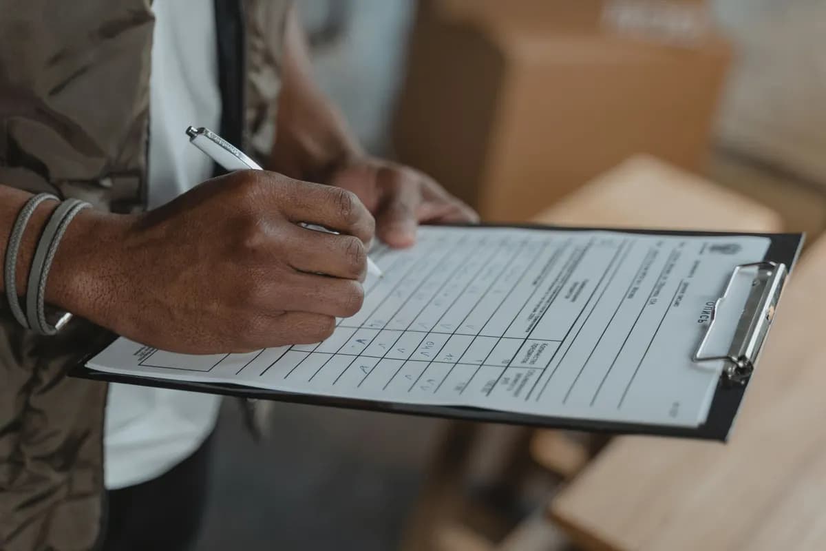 Relevés notés à la main sur une feuille, sur un porte-documents